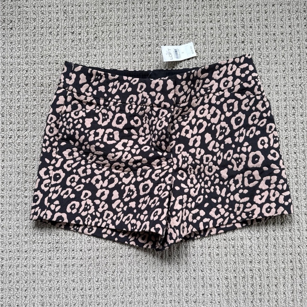 LOFT Animal Print Shorts in Black and Pink